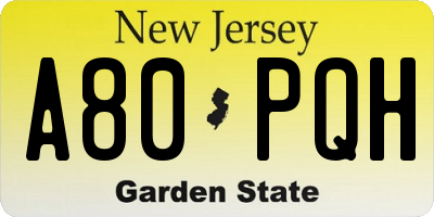 NJ license plate A80PQH