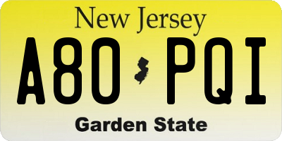 NJ license plate A80PQI