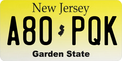 NJ license plate A80PQK