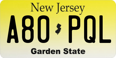NJ license plate A80PQL