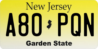 NJ license plate A80PQN
