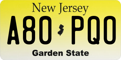 NJ license plate A80PQO