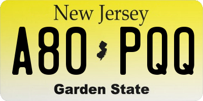 NJ license plate A80PQQ