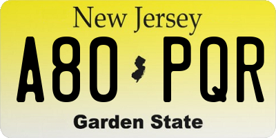 NJ license plate A80PQR
