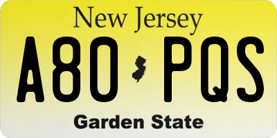 NJ license plate A80PQS