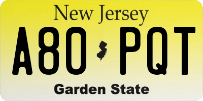 NJ license plate A80PQT