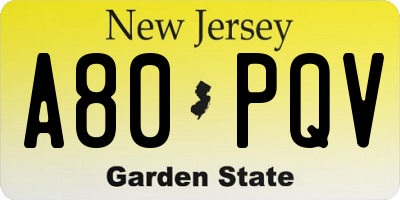 NJ license plate A80PQV