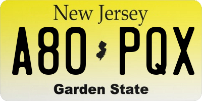 NJ license plate A80PQX