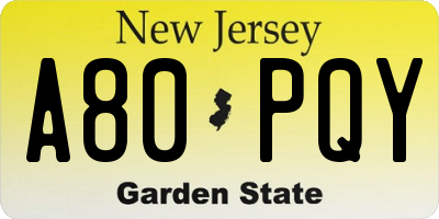 NJ license plate A80PQY