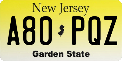 NJ license plate A80PQZ