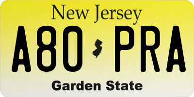 NJ license plate A80PRA