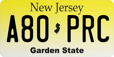 NJ license plate A80PRC