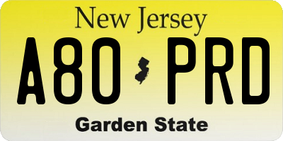 NJ license plate A80PRD