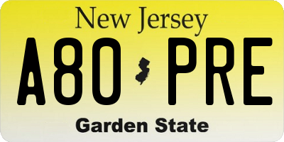 NJ license plate A80PRE