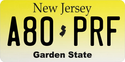 NJ license plate A80PRF