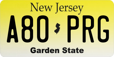 NJ license plate A80PRG
