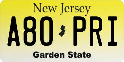 NJ license plate A80PRI