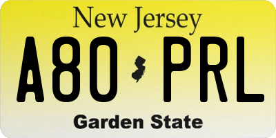 NJ license plate A80PRL
