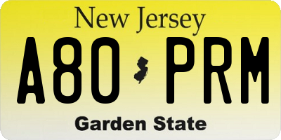 NJ license plate A80PRM