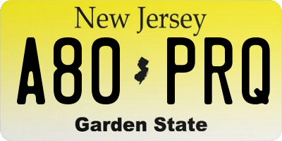 NJ license plate A80PRQ