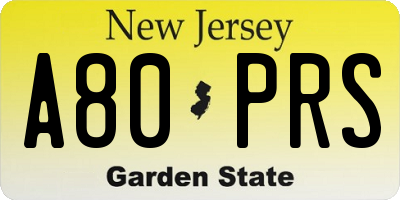 NJ license plate A80PRS
