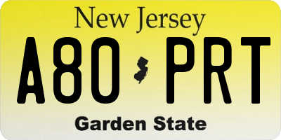 NJ license plate A80PRT