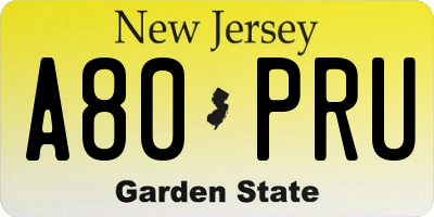 NJ license plate A80PRU