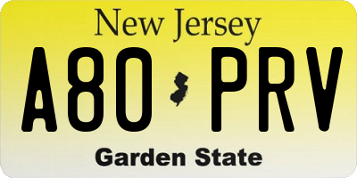 NJ license plate A80PRV