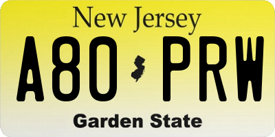 NJ license plate A80PRW