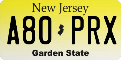 NJ license plate A80PRX