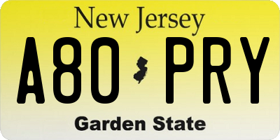 NJ license plate A80PRY