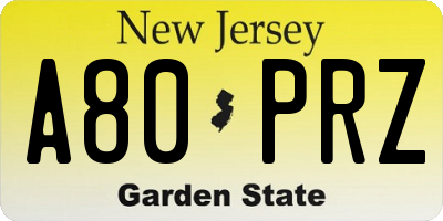 NJ license plate A80PRZ