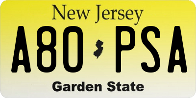 NJ license plate A80PSA