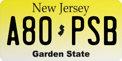 NJ license plate A80PSB