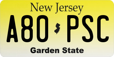 NJ license plate A80PSC