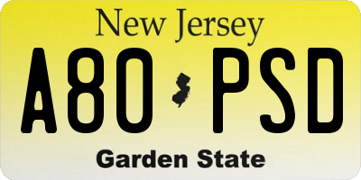 NJ license plate A80PSD