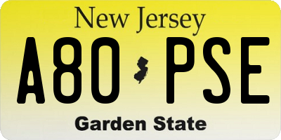 NJ license plate A80PSE