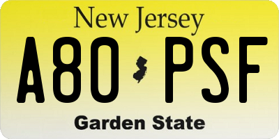 NJ license plate A80PSF