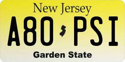 NJ license plate A80PSI