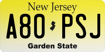 NJ license plate A80PSJ