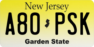 NJ license plate A80PSK