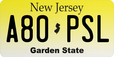 NJ license plate A80PSL