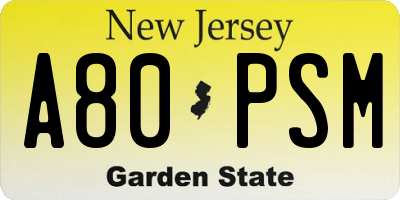 NJ license plate A80PSM