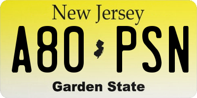 NJ license plate A80PSN