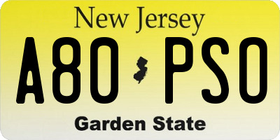 NJ license plate A80PSO