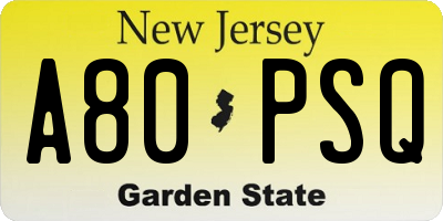 NJ license plate A80PSQ