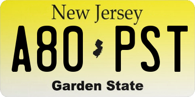 NJ license plate A80PST