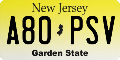NJ license plate A80PSV