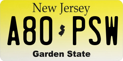 NJ license plate A80PSW