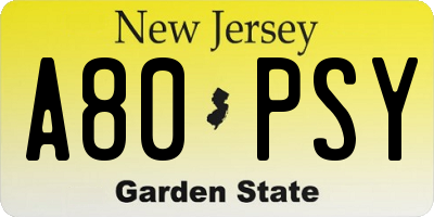 NJ license plate A80PSY